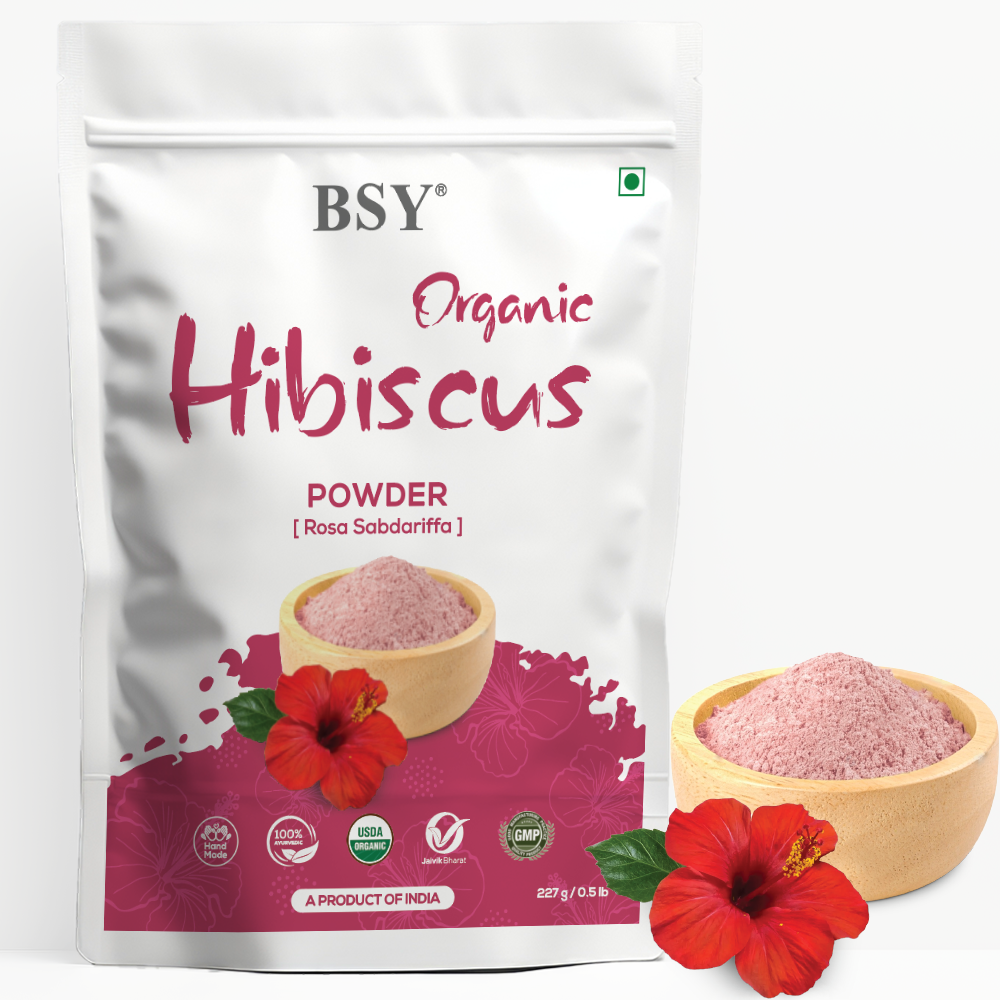 BSY Organic Hibiscus Powder Organic - (227 g) I Hibiscus Tea, Smoothies, Drinks | Hibiscus Powder for Hair, Face and Skin